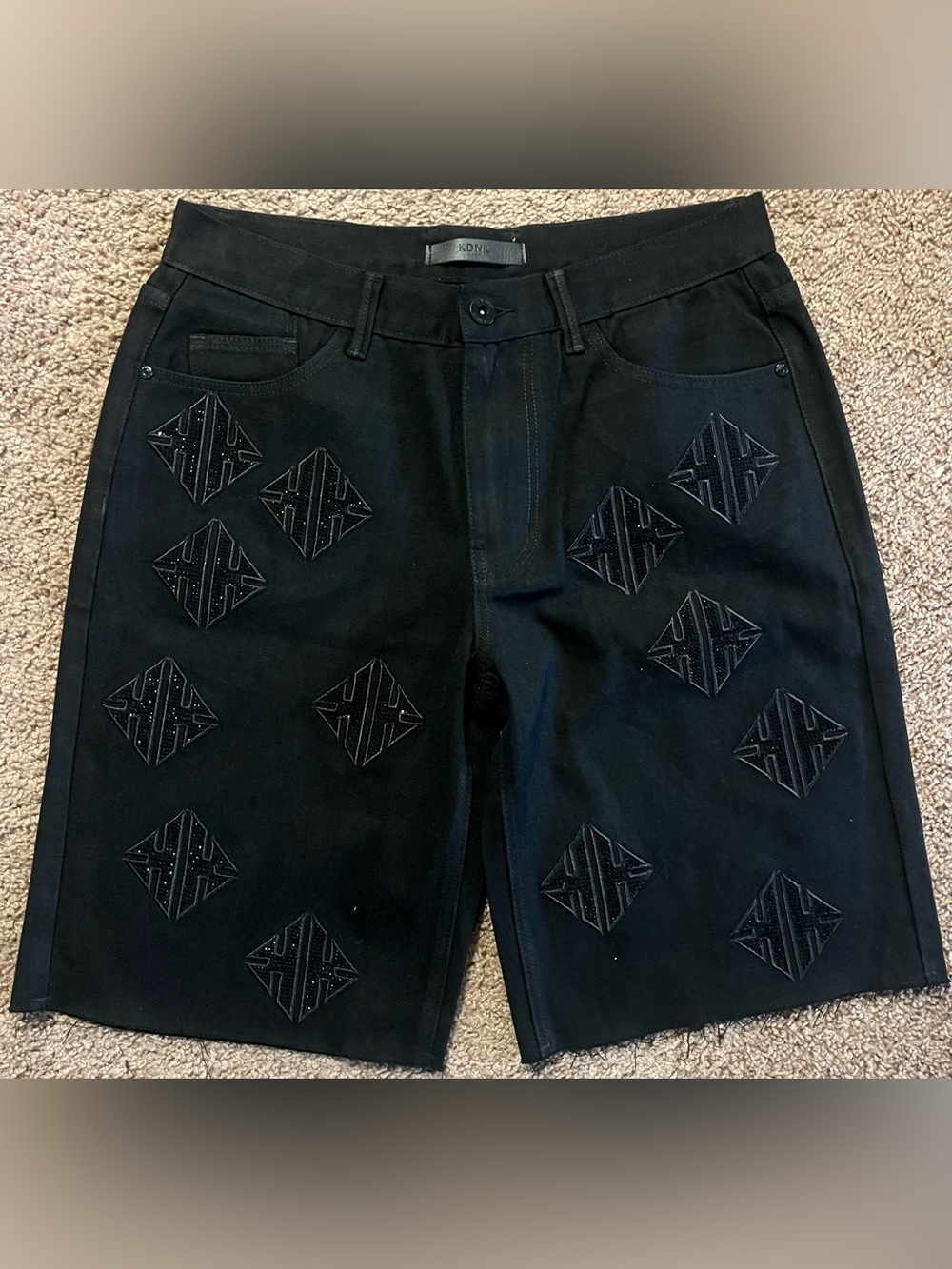 Men's Black Embroidered Logo Jean Shorts by KDNK